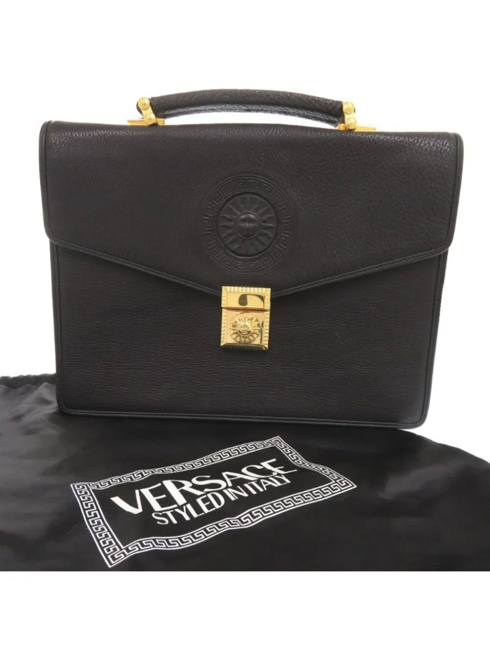 Versace Vintage Sunburst Leather Black Business